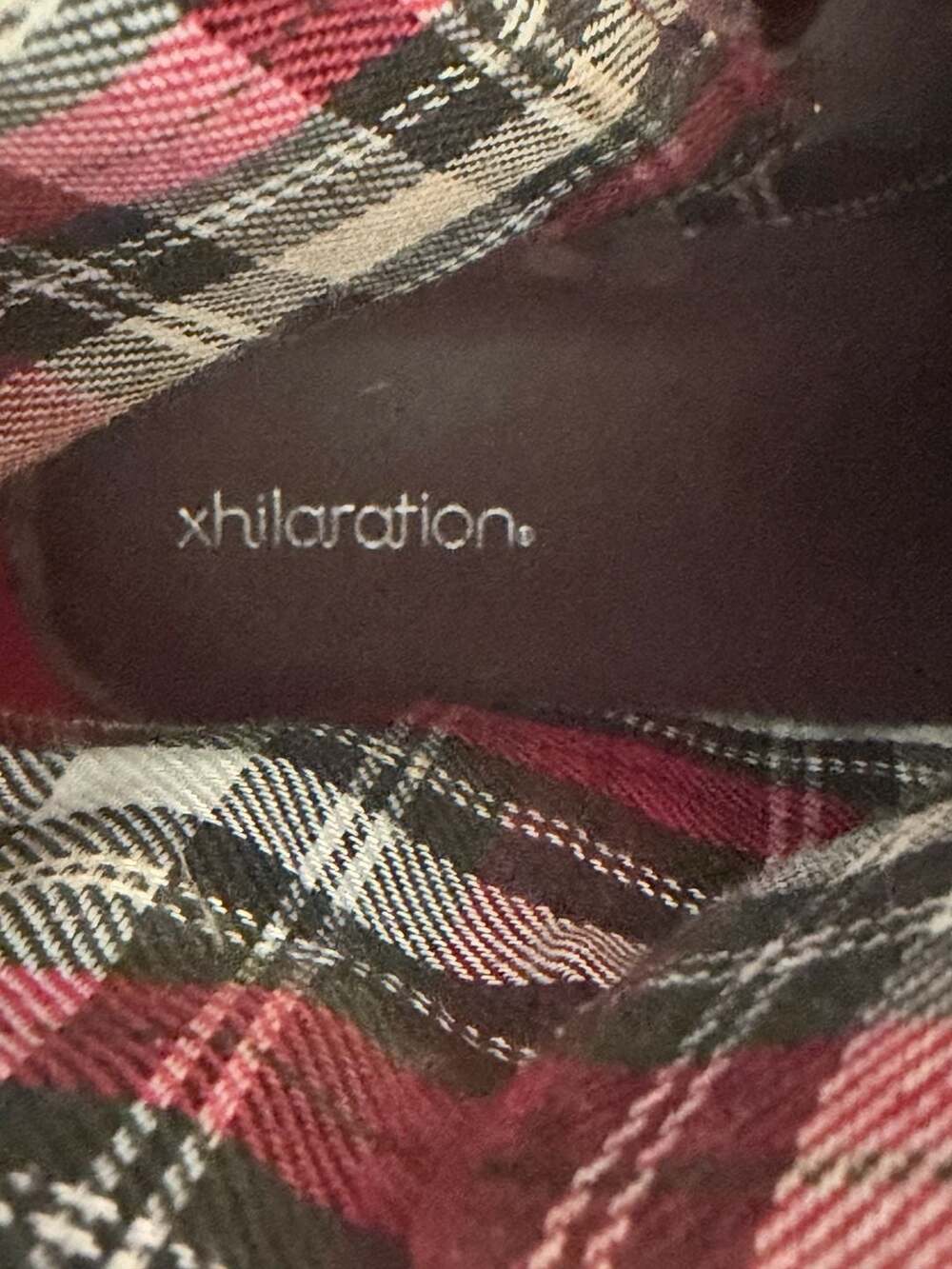 Xhilaration Burgundy Patent Combat Boots with Plaid Lining Size 11 - Picture 3 of 7